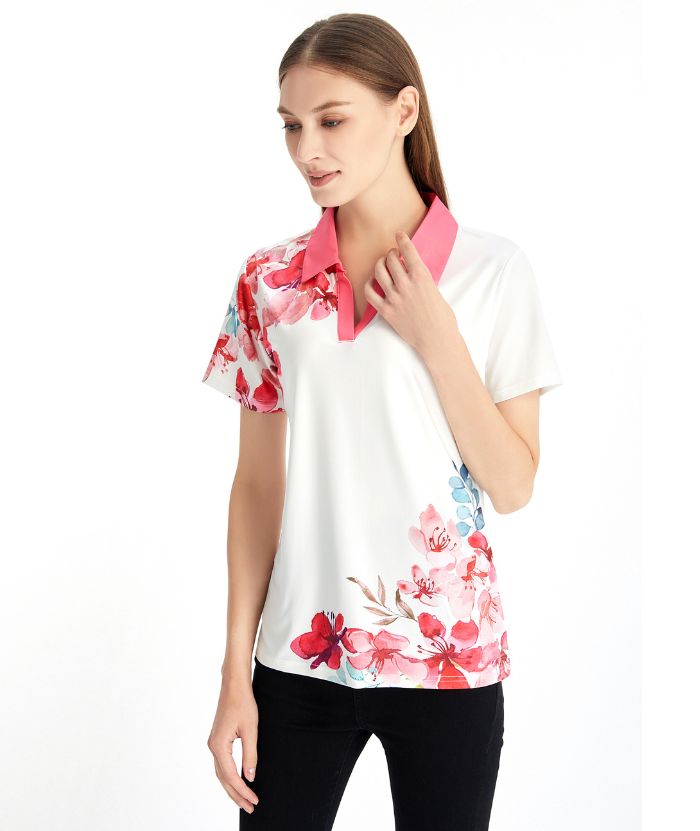 ZITY Women's Slim Fit Flower Print Golf Polo Shirt-CFWZZ00038