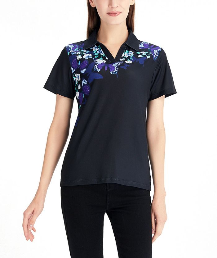 ZITY Women's Butterfly Print Slim Fit Golf Polo Shirt-CFWZZ00011