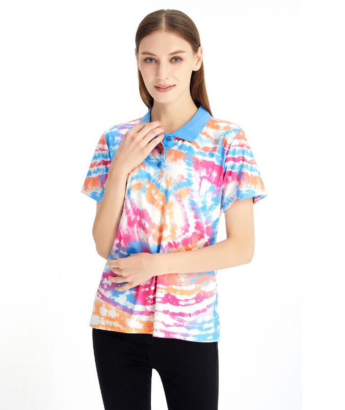 ZITY Women's Slim Fit Tie Dye Print Golf Polo Shirt-CFWZZ00041