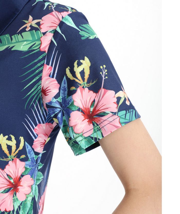 ZITY Women's Slim Fit Flower Print Golf Polo Shirt-CFWZZ00042