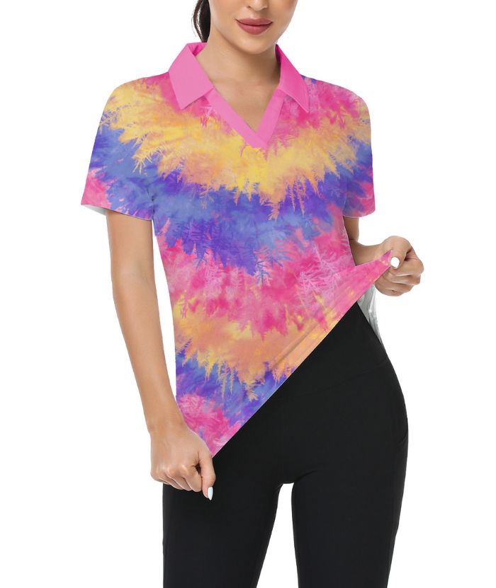ZITY Women's Dri Fit Tie Dye Print Golf Polo Shirt-CUWPO01300