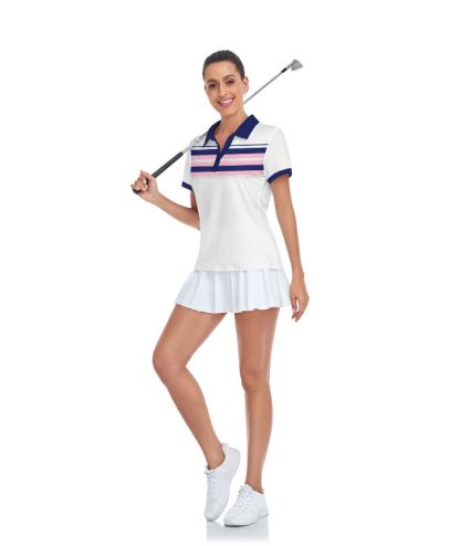 ZITY Women's Striped Slim Fit Sports Polo Shirt-CUWPO01341