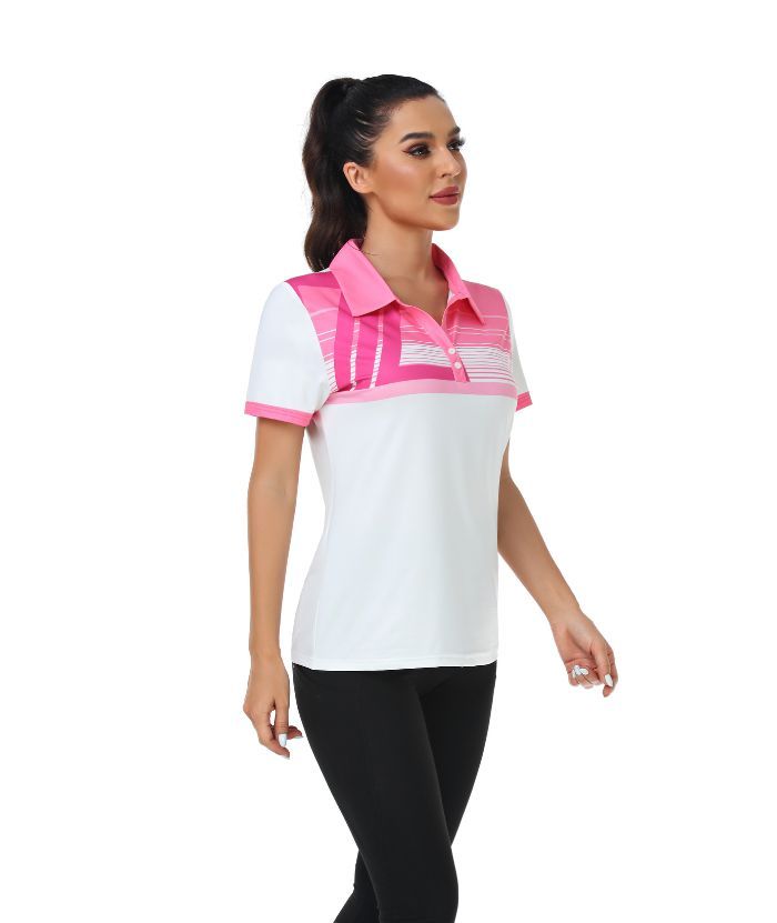 ZITY Women's Striped V Neck Golf Polo Shirt-CUWPO01342