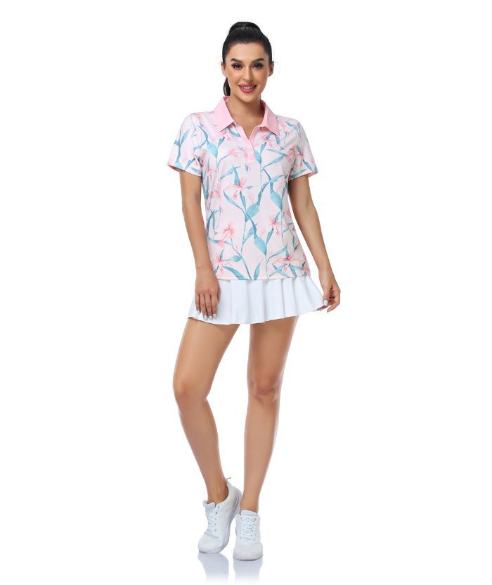 ZITY Women's Floral Print Dri Fit Golf Polo Shirt-CUWPO01343