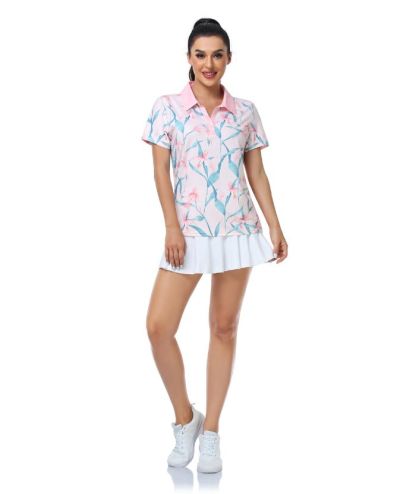 ZITY Women's Floral Print Dri Fit Golf Polo Shirt-CUWPO01343