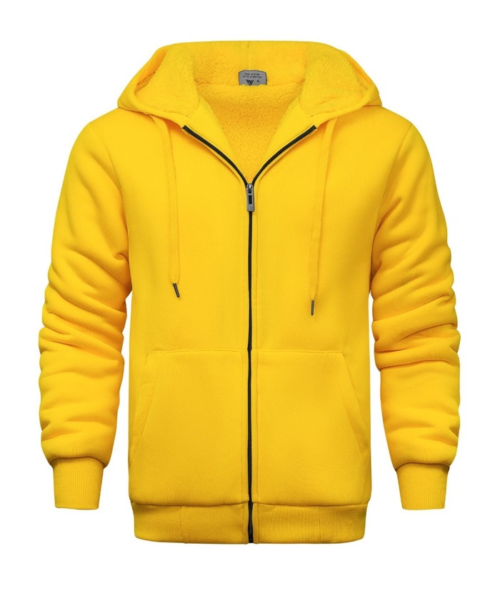 Men's Yellow Zip-Up Fleece Lined Essential Hoodie Jacket | Zitysports