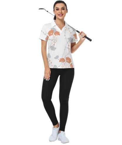 ZITY Women's Dri Fit Flower Print Golf Polo Shirt-CUWPO01347