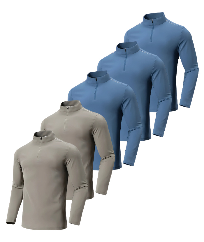 5 Pack/3 Pack Men's Quarter Zip Stand Collar Long Sleeve T-Shirt-DZUHE00180