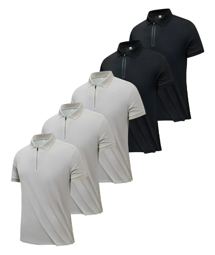 5 Pack Men's Casual Slim Fit Quarter Zip Polo Shirt-DZUHE00187