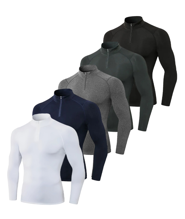 5 Pack Men's Quarter Zip Sports Compression Shirt-DZUHE00188