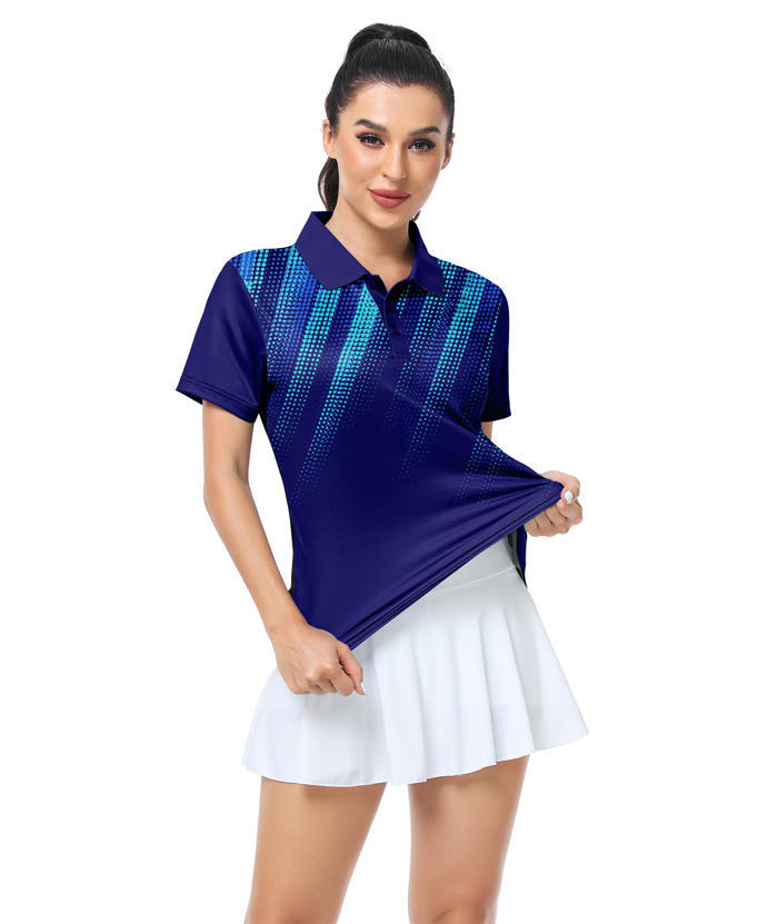 ZITY Women's Dotted Print Dri Fit Golf Polo Shirt-CUWPO02413