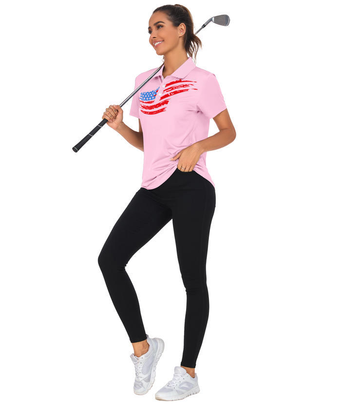 ZITY Women's American Flag Print Dri Fit Golf Polo Shirt-CUWPO02416