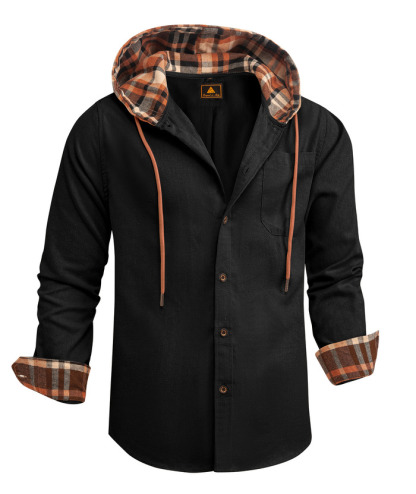 ZITY Men's Color Block Button Plaid Hoodie Shirt-ZPK007042 | Zitysports