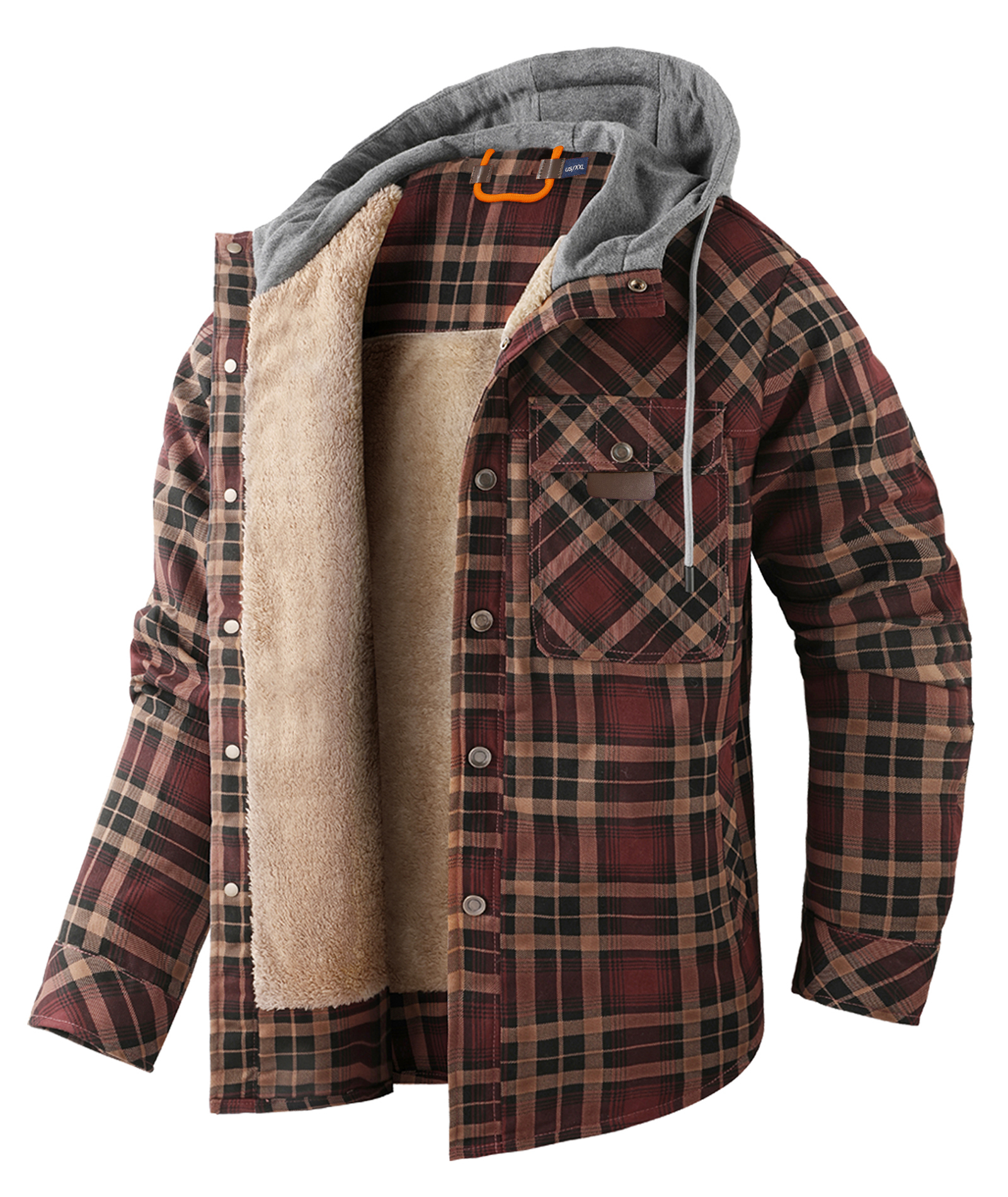 ZITY Men's Long Sleeve Hooded Plaid Fleece Hoodie-AUMPJ00587