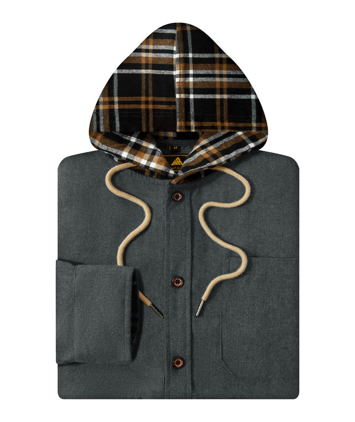 ZITY Men's Color Block Button Plaid Hoodie Shirt-ZPK007042 | Zitysports