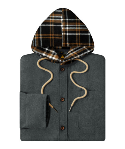 ZITY Men's Color Block Button Plaid Hoodie Shirt-ZPK007042 | Zitysports