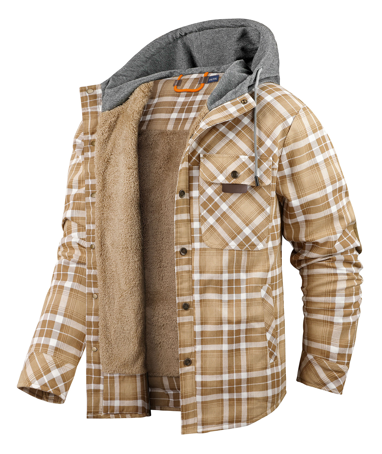 ZITY Men's Long Sleeve Hooded Plaid Fleece Hoodie-AUMPJ00587