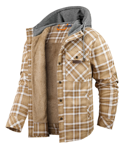 ZITY Men's Long Sleeve Hooded Plaid Fleece Hoodie-AUMPJ00587