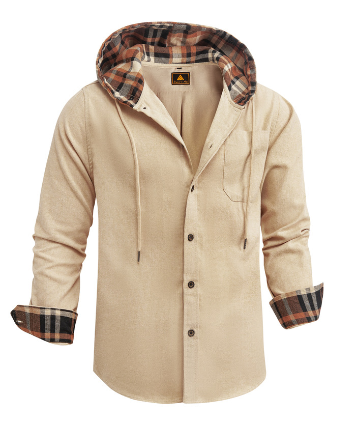 ZITY Men's Color Block Button Plaid Hoodie Shirt-ZPK007042 | Zitysports