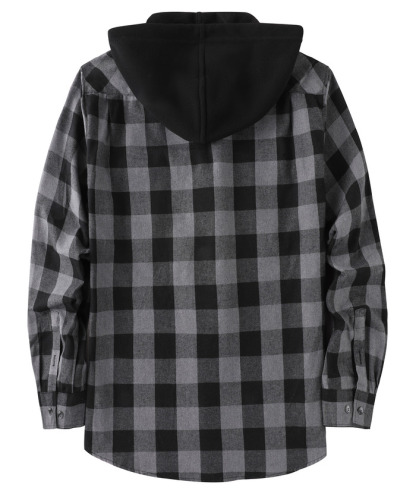 ZITY Men's Button Up Long Sleeve Plaid Hoodie-CUMLT03681|Zitysports