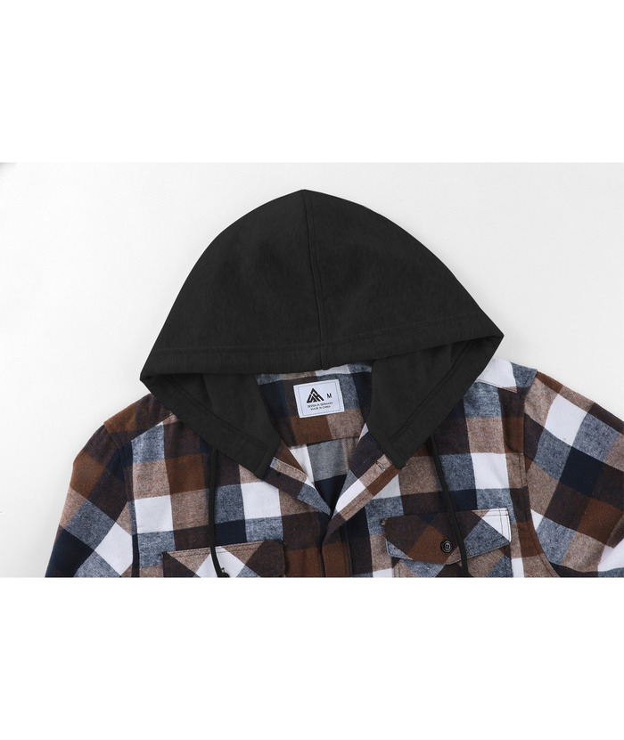 ZITY Men's Button Up Long Sleeve Plaid Hoodie-CUMLT03681|Zitysports