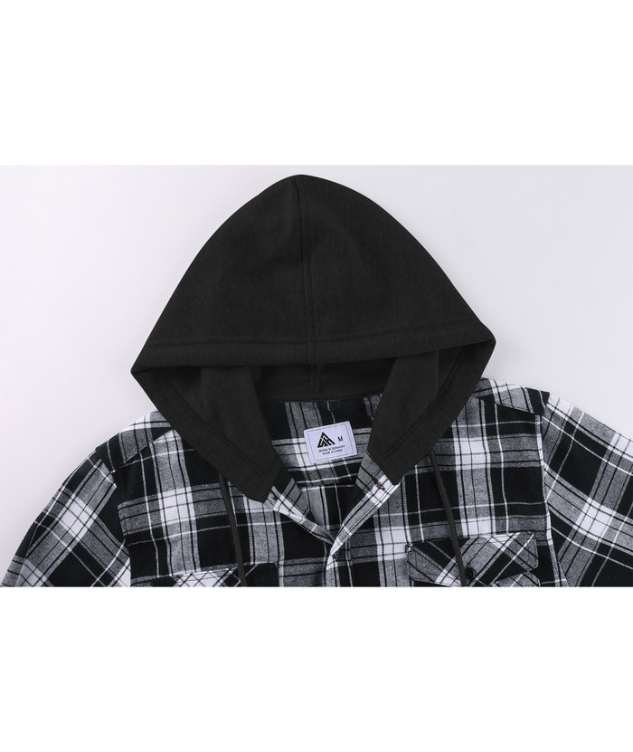 ZITY Men's Button Up Long Sleeve Plaid Hoodie-CUMLT03681|Zitysports