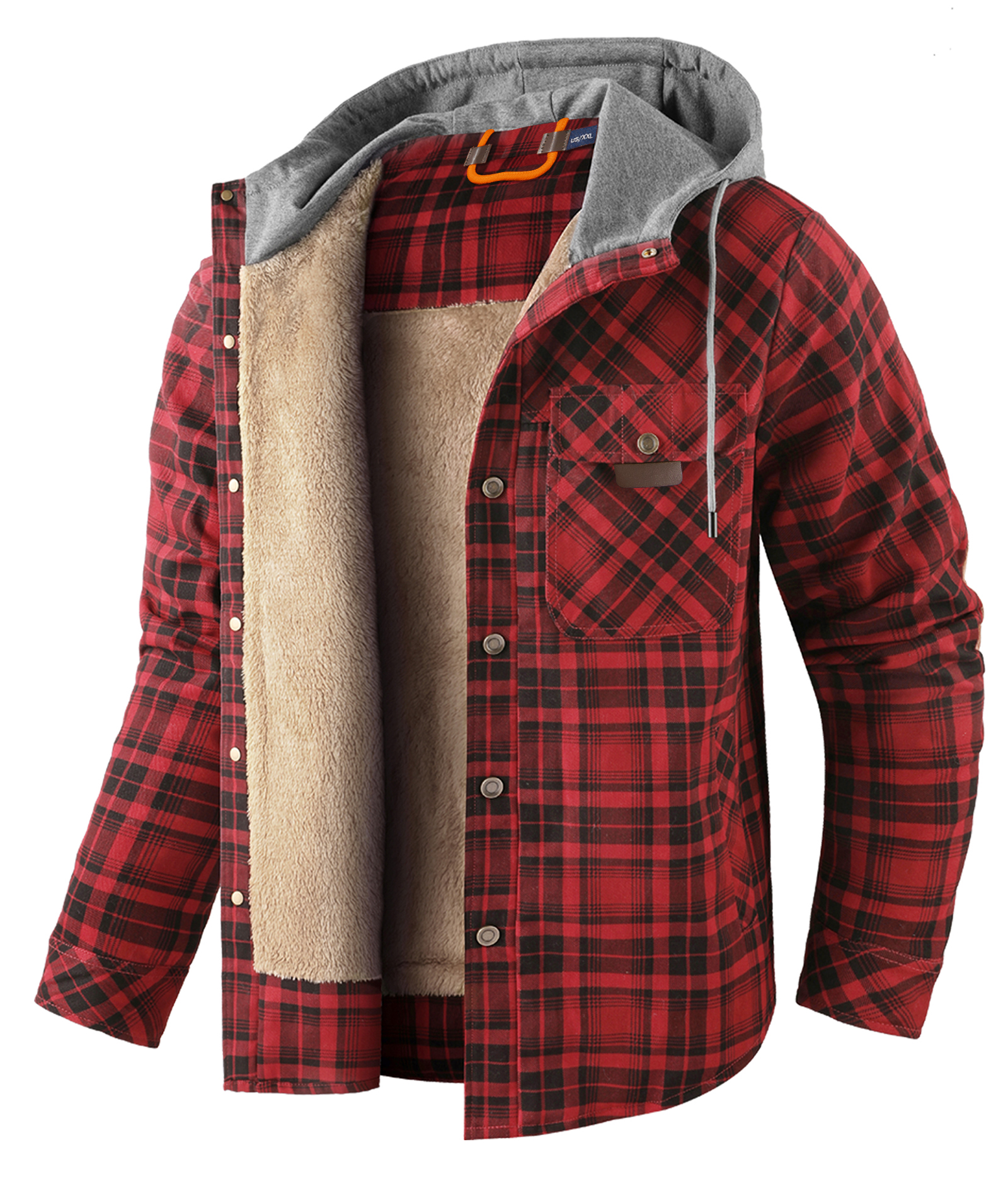 ZITY Men's Long Sleeve Hooded Plaid Fleece Hoodie-AUMPJ00587