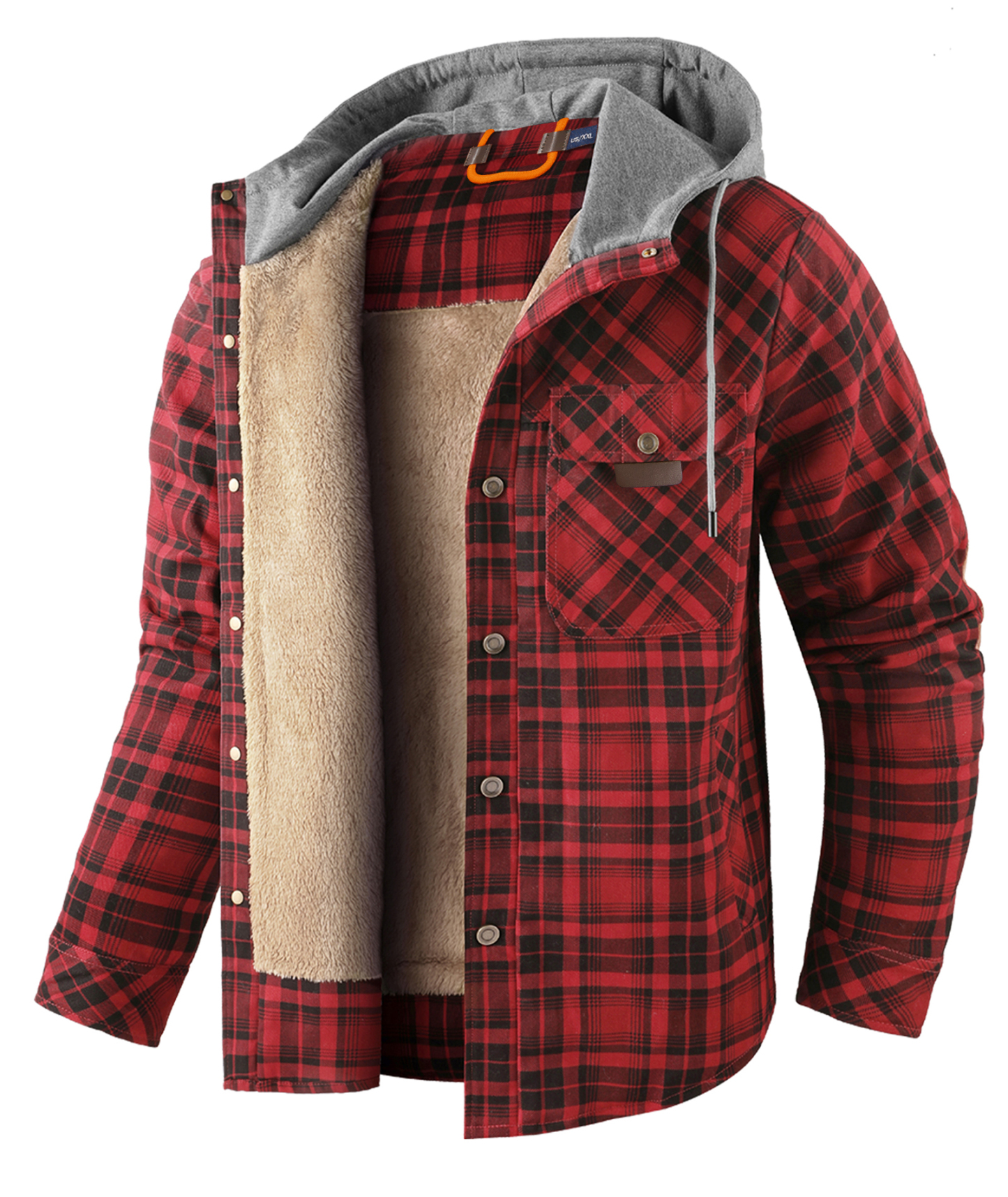 ZITY Men's Long Sleeve Hooded Plaid Fleece Hoodie-AUMPJ00587