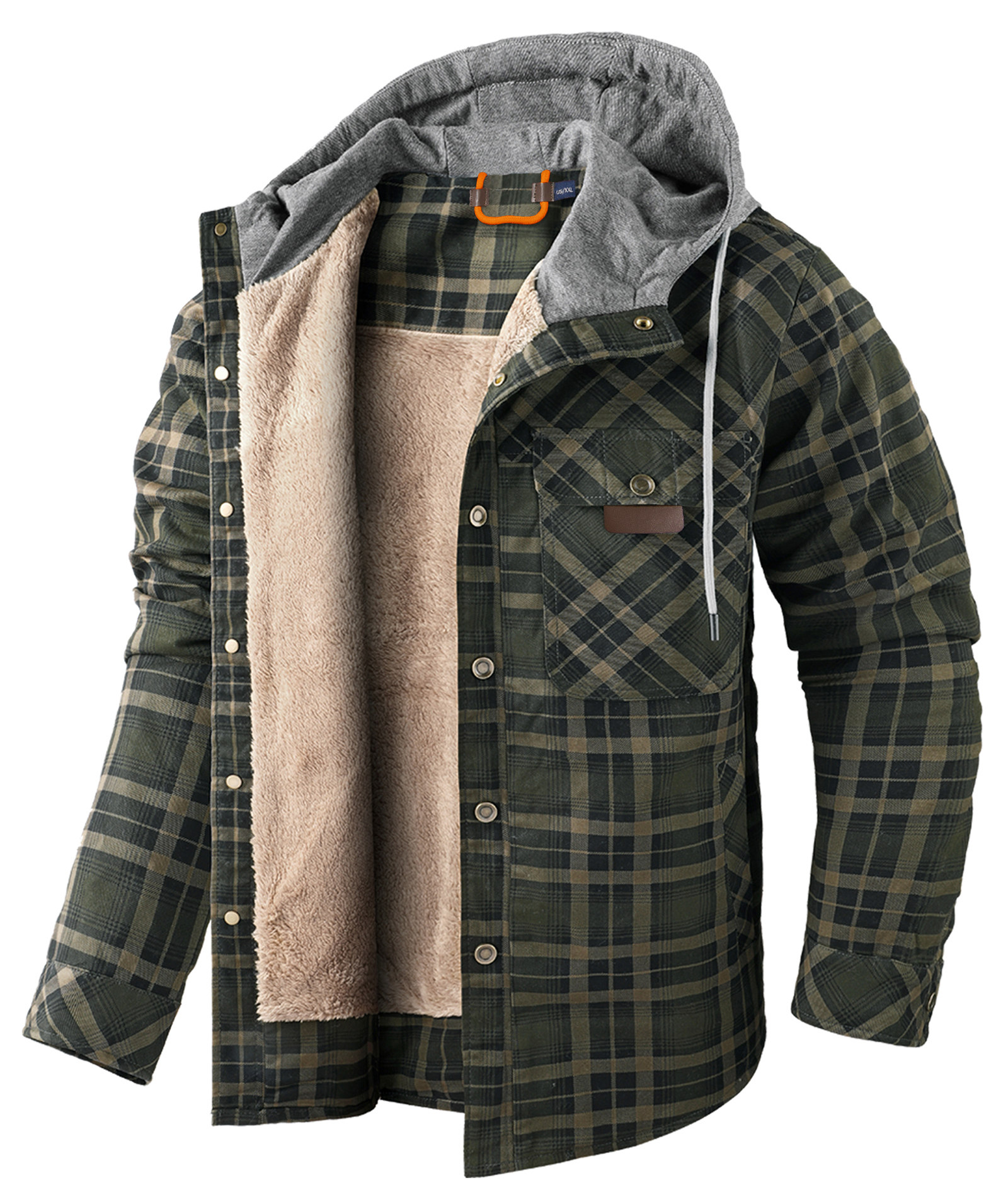 ZITY Men's Long Sleeve Hooded Plaid Fleece Hoodie-AUMPJ00587