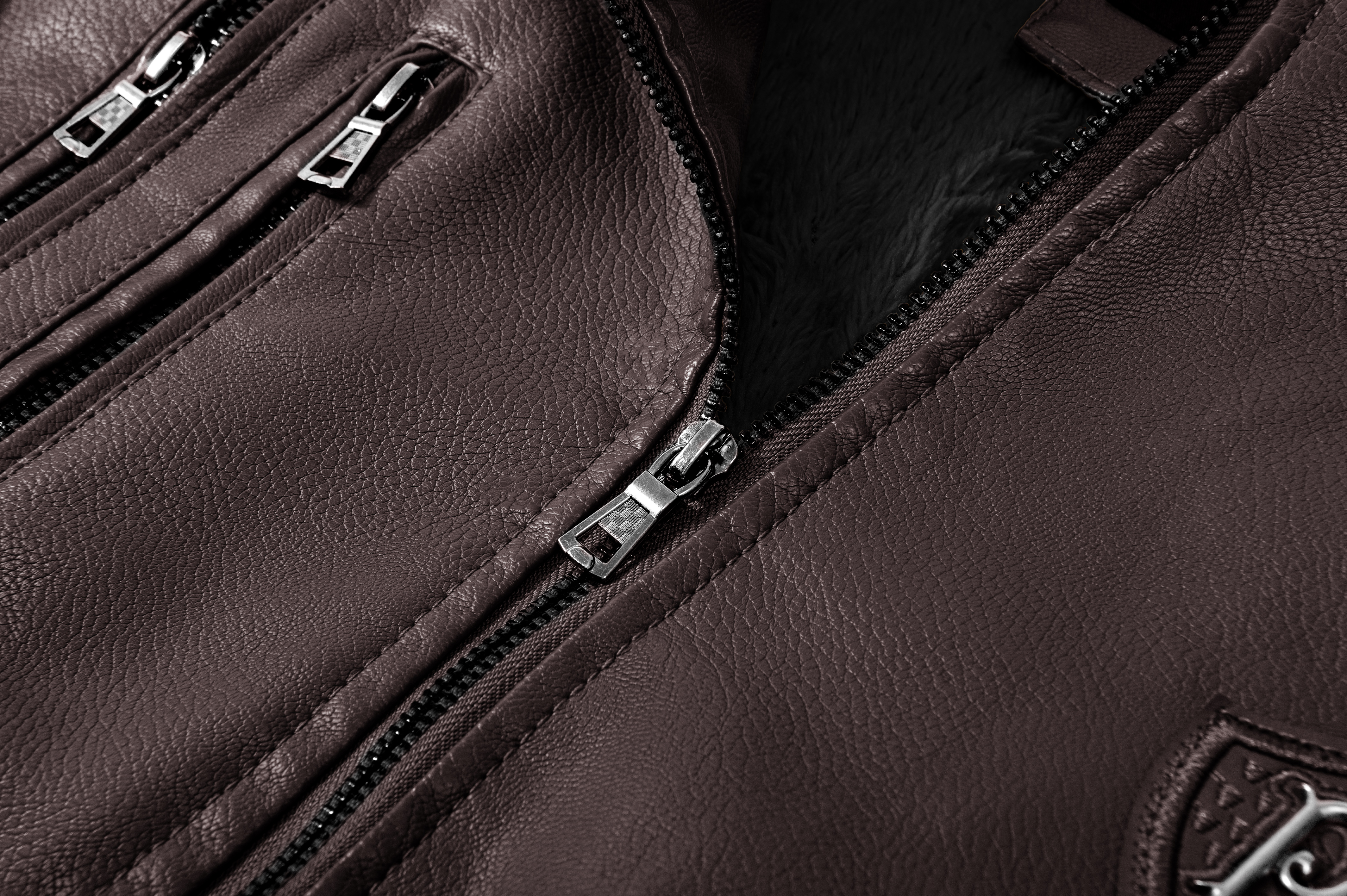 ZITY Men's Full Zipper Stand Collar Leather Jacket-ZPK005682