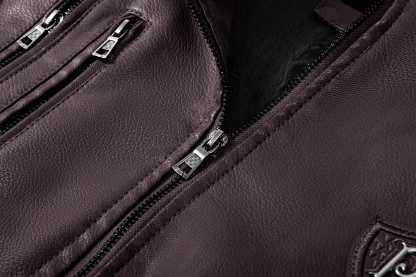 ZITY Men's Full Zipper Stand Collar Leather Jacket-ZPK005682