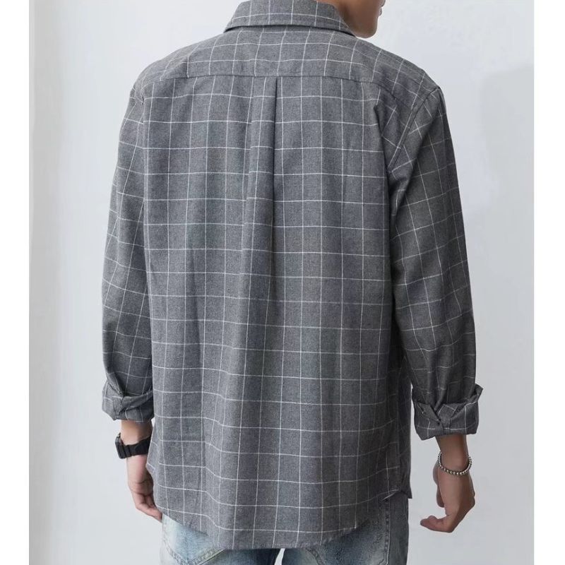 ZITY Men’s Spring Autumn Slim Fit Lightweight Brushed Plaid Long Sleeve Shirt-