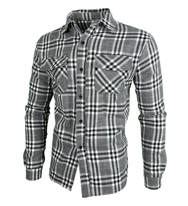 ZITY Men’s Spring Casual Plaid Long Sleeve Collared Shirt–DUMLT06595