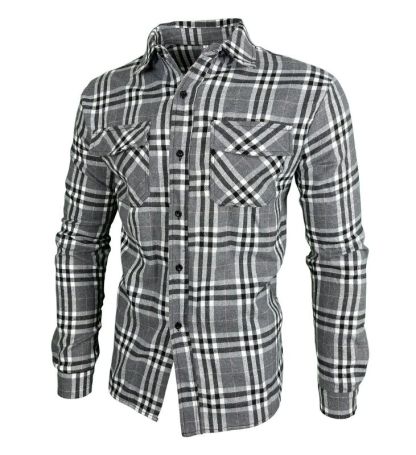 ZITY Men’s Spring Casual Plaid Long Sleeve Collared Shirt–DUMLT06595