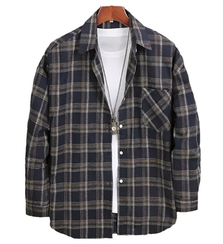 ZITY Men’s Spring Autumn Cotton Plaid Long Sleeve Casual Shirt–DUMLT06583