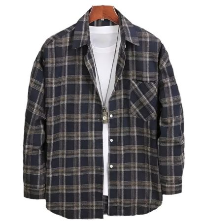ZITY Men’s Spring Autumn Cotton Plaid Long Sleeve Casual Shirt–DUMLT06583