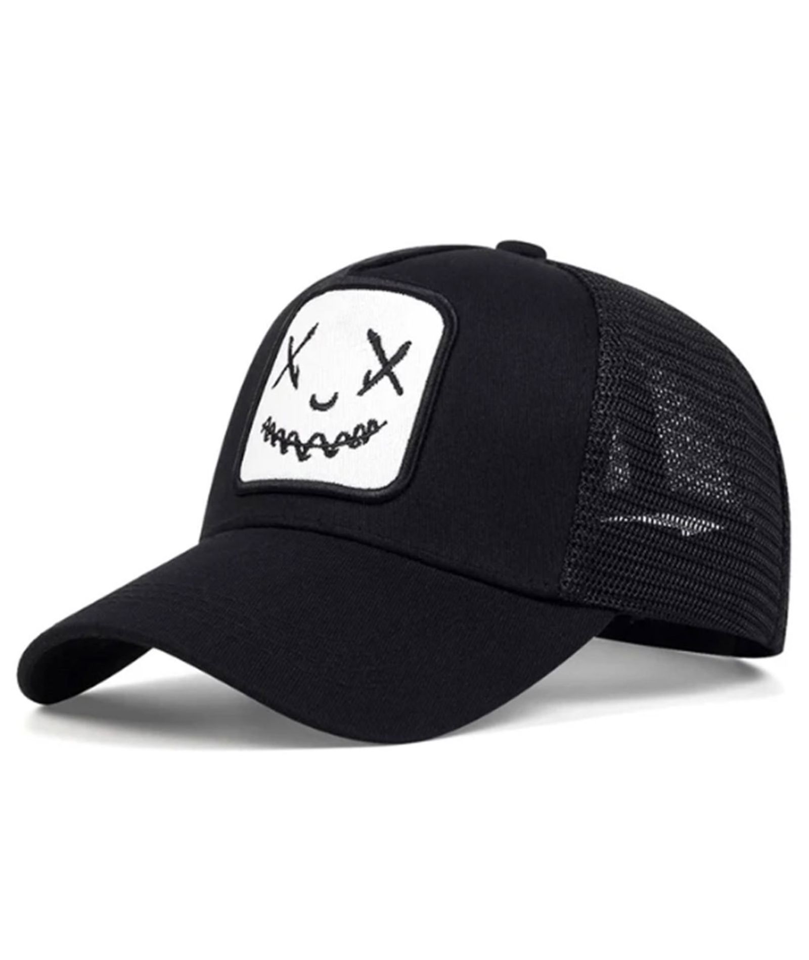 ZITY Mens Embroidered Smiley Face Adjustable Mesh Trucker Hat Casual Streetwear Cap