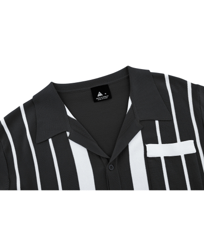 ZITY Men's Knitted Button Down Vintage Vercital Stripe Dry Fit Polo Shirt-CUMPO01701 | Zitysports