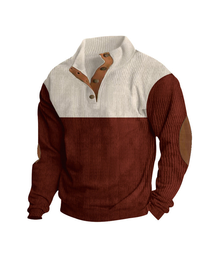 ZITY Men's Corduroy Casual Sports Stand Collar Button Fall Sweatshirt-DUMHD04635 | Zitysports