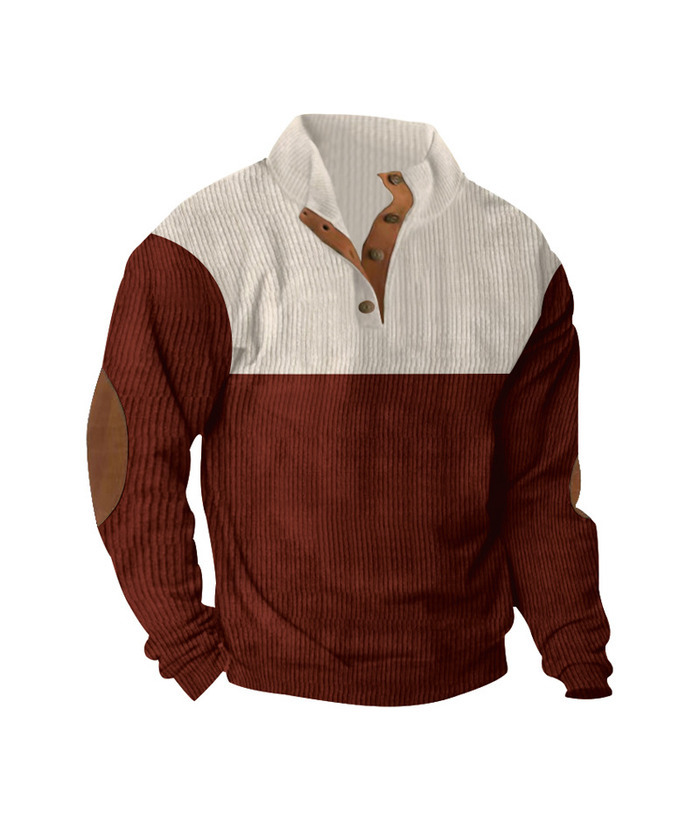 ZITY Men's Corduroy Casual Sports Stand Collar Button Fall Sweatshirt-DUMHD04635 | Zitysports