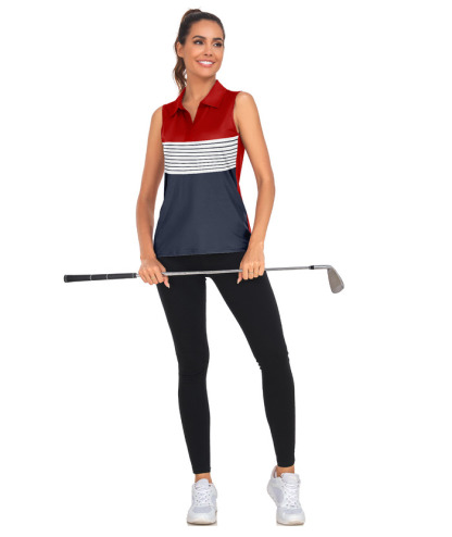 ZITY Women's Casual Polo Shirt Sleeveless Striped Golf Top-ZPK010575|Zitysports