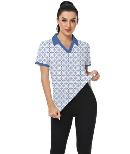 ZITY Women's Ethnic Pattern Slim Fit Golf Polo Shirt-CUWPO01353