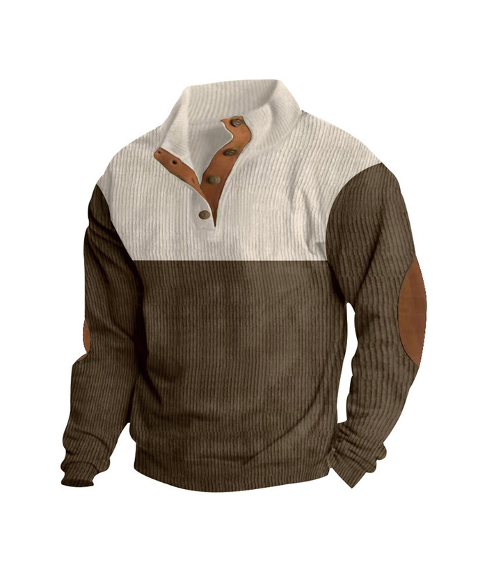 ZITY Men's Corduroy Casual Sports Stand Collar Button Fall Sweatshirt-DUMHD04635 | Zitysports