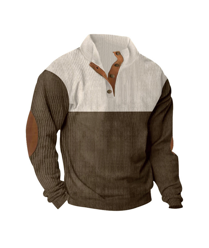 ZITY Men's Corduroy Casual Sports Stand Collar Button Fall Sweatshirt-DUMHD04635 | Zitysports
