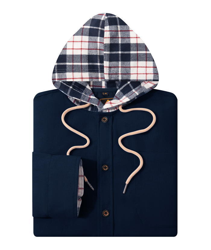 ZITY Men's Color Block Button Plaid Hoodie Shirt-ZPK007042 | Zitysports