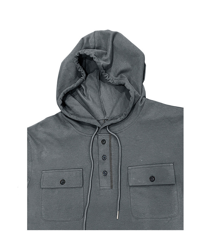 ZITY Men's Solid Chest Pockets Button Hoodie-DUMHD04858 | Zitysports