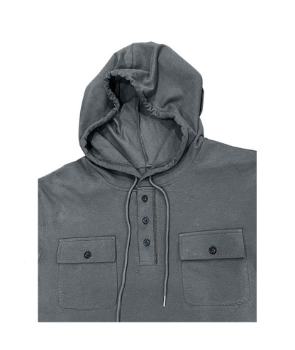 ZITY Men's Solid Chest Pockets Button Hoodie-DUMHD04858 | Zitysports