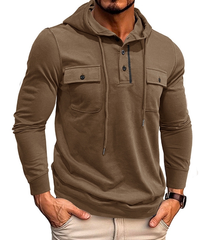 ZITY Men's Solid Chest Pockets Button Hoodie-DUMHD04858 | Zitysports