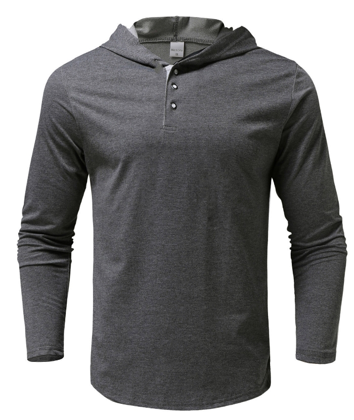 ZITY Men's Lightweight Long Sleeve Button Henley Hoodie-DUMHD04900|Zitysports