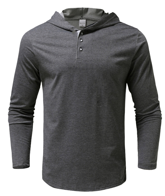 ZITY Men's Lightweight Long Sleeve Button Henley Hoodie-DUMHD04900|Zitysports
